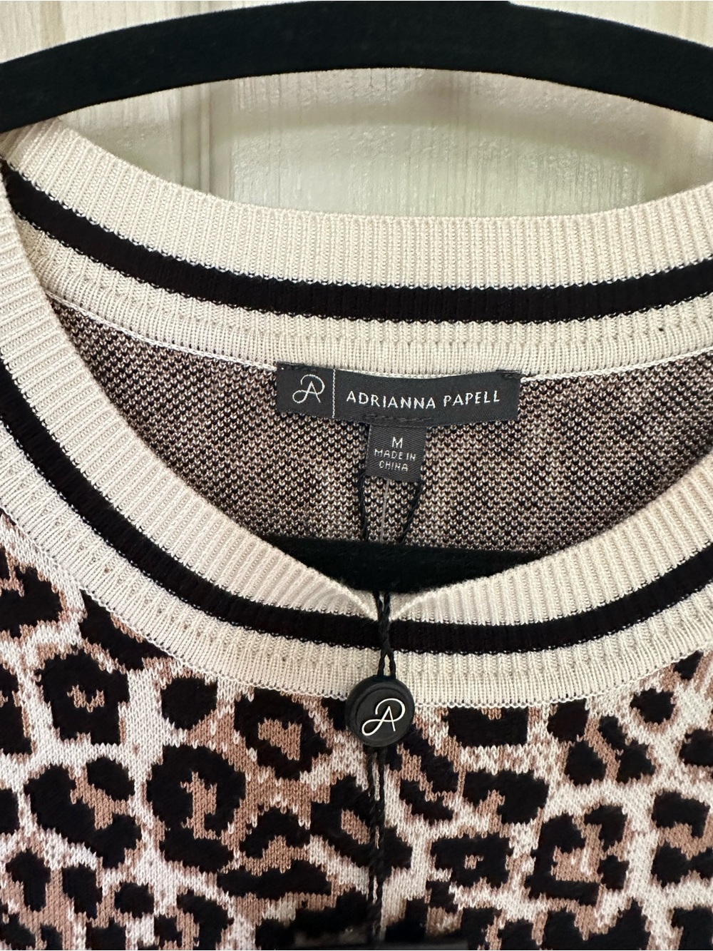 Adrianna Papell Black, Cream & Tan Leopard Short-Sleeve Knit Top - Picture 2 of 4